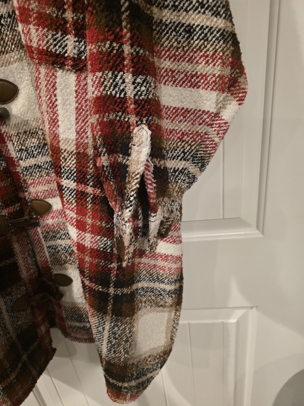 Maurices Plaid Sherpa Collar Long Cardigan Jacket - Brown & Red Plaid Sz 4X - Picture 7 of 8